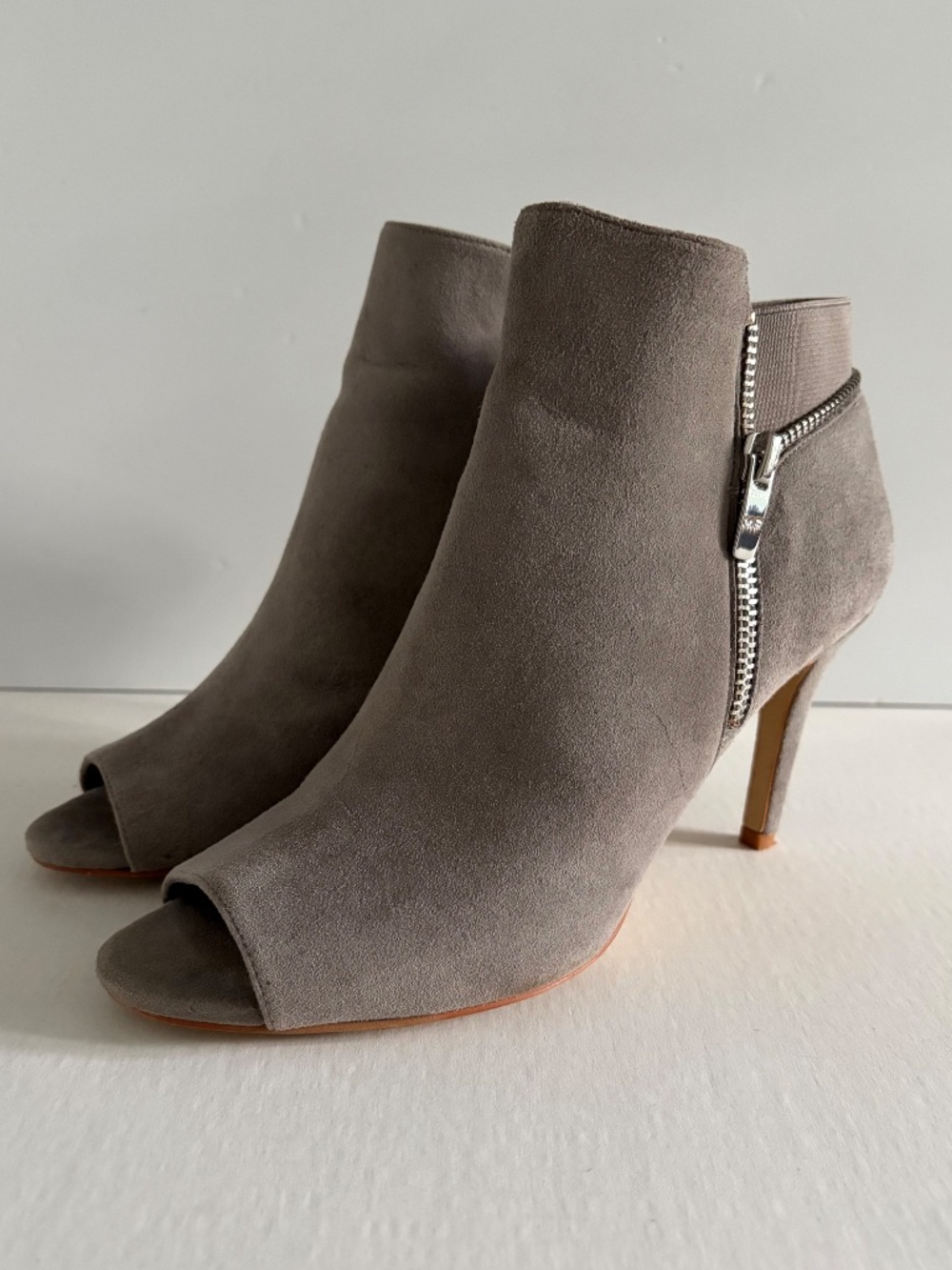 Marc Fisher Serenity Suede Peep Toe Heeled Ankle Boots, Grey 7.5